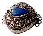 1 clasp - Large ethnic Tibetan silver Lapis inlaid statement clasp pendant from Nepal - LN033D