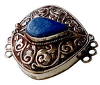 1 clasp - Large ethnic Tibetan silver Lapis inlaid statement clasp pendant from Nepal - LN033D