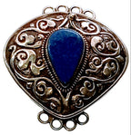 1 clasp - Large ethnic Tibetan silver Lapis inlaid statement clasp pendant from Nepal - LN033D