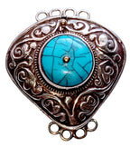1 clasp - Large ethnic Tibetan silver turquoise gemstone inlaid statement clasp pendant from Nepal - LN033G