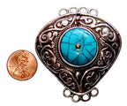 1 clasp - Large ethnic Tibetan silver turquoise gemstone inlaid statement clasp pendant from Nepal - LN033G