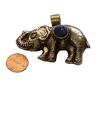 Large SIze Tibetan silver plated Elephant pendant with Lapis inlay - PM150BE