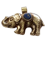 Large SIze Tibetan silver plated Elephant pendant with Lapis inlay - PM150BE
