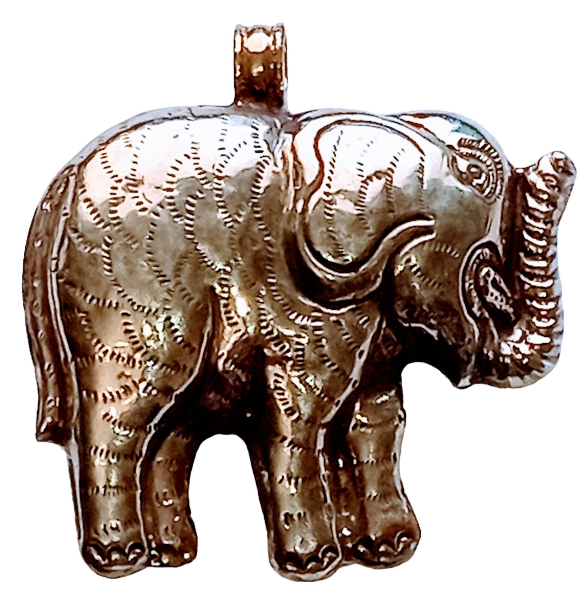 Large SIze Tibetan silver plated Elephant pendant with Turquoise inlay - PM150BC