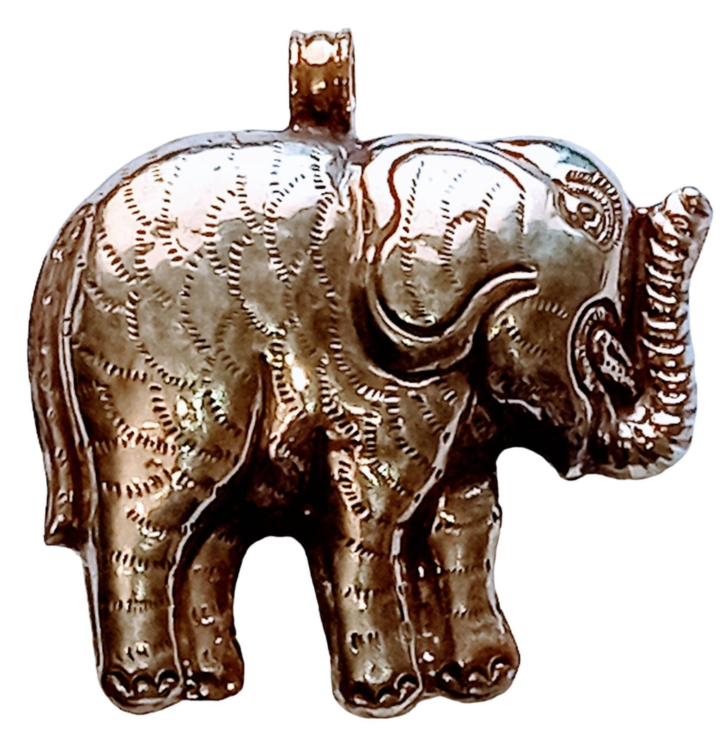 Large SIze Tibetan silver plated Elephant pendant with Turquoise inlay - PM150BC