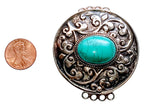 1 clasp - Large ethnic Tibetan silver turquoise gemstone inlaid statement clasp pendant from Nepal - LN032A