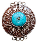 1 clasp - Large ethnic Tibetan silver turquoise gemstone inlaid statement clasp pendant from Nepal - LN032C