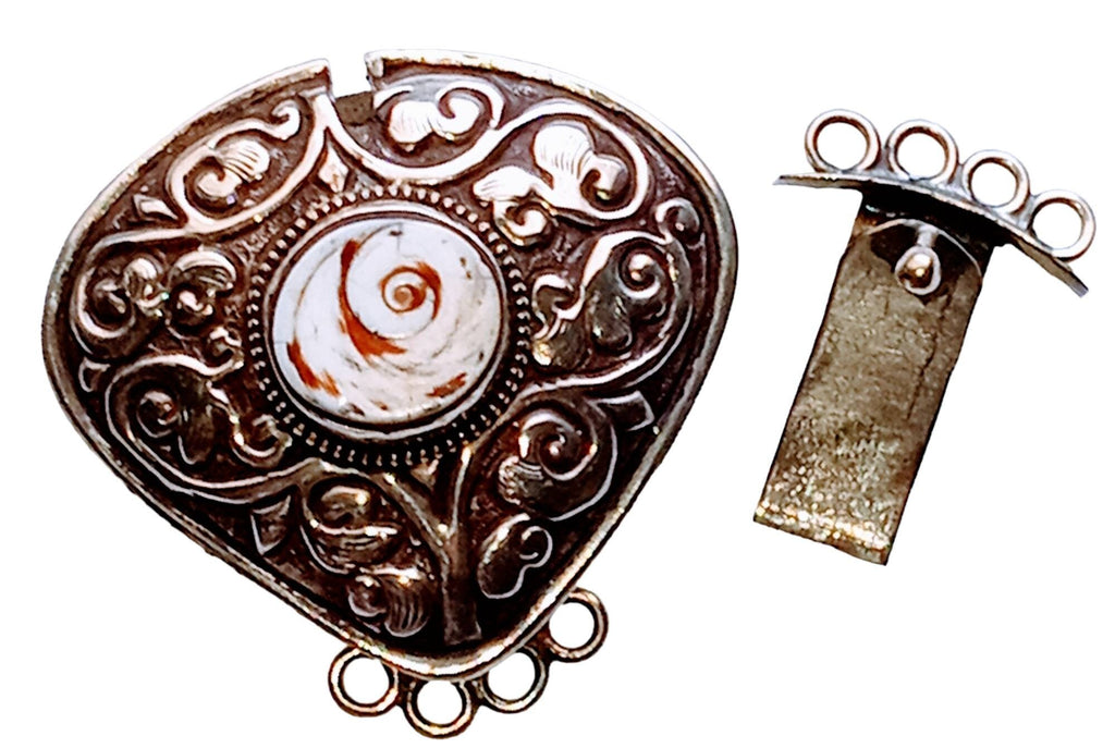 1 clasp - Large ethnic Tibetan silver shell inlaid statement clasp pendant from Nepal - LN033A