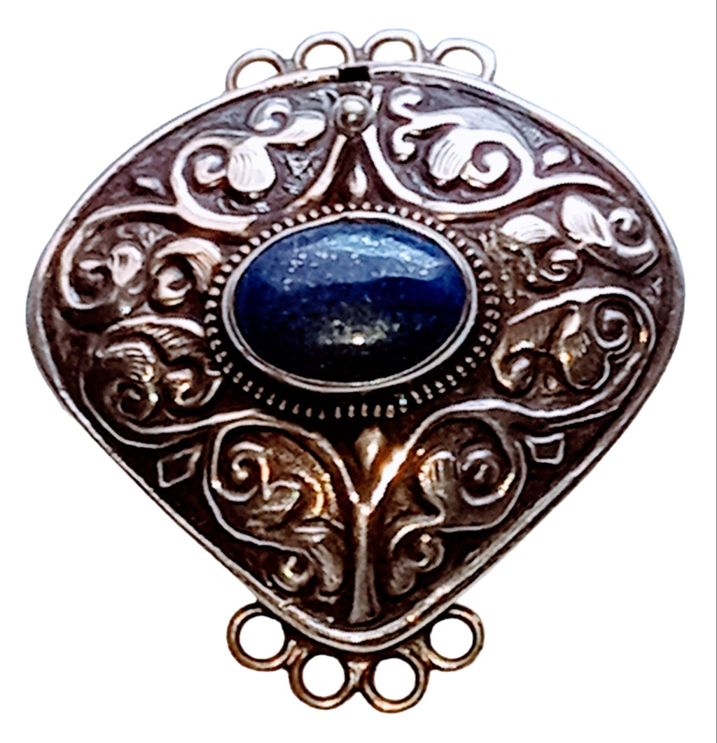 1 clasp - Large ethnic Tibetan silver Lapis inlaid statement clasp pendant from Nepal - LN033B