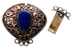 1 clasp - Large ethnic Tibetan silver Lapis inlaid statement clasp pendant from Nepal - LN033D