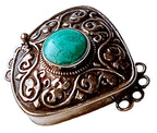 1 clasp - Large ethnic Tibetan silver turquoise gemstone inlaid statement clasp pendant from Nepal - LN033E