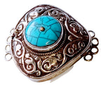 1 clasp - Large ethnic Tibetan silver turquoise gemstone inlaid statement clasp pendant from Nepal - LN033G