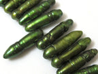 10 beads Natural Freshwater Biwa Pearl Stick beads metallic green - PL011
