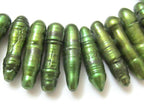 10 beads Natural Freshwater Biwa Pearl Stick beads metallic green - PL011