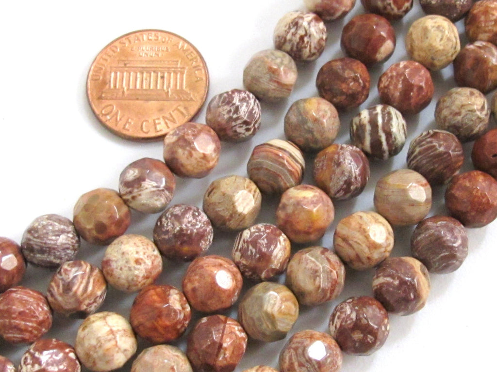 Earthy coffee tone picture Jasper round shape faceted gemstone beads 8 mm - 10 beads - GM220