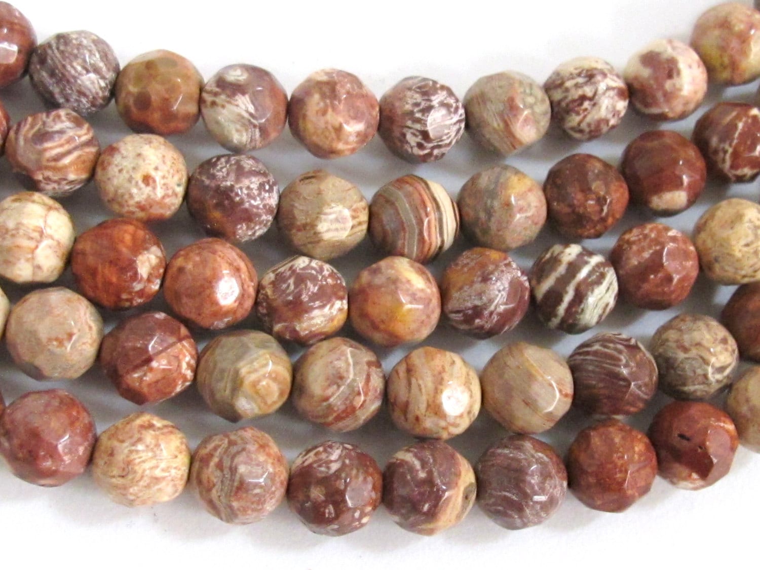 Earthy coffee tone picture Jasper round shape faceted gemstone beads 8 mm - 10 beads - GM220