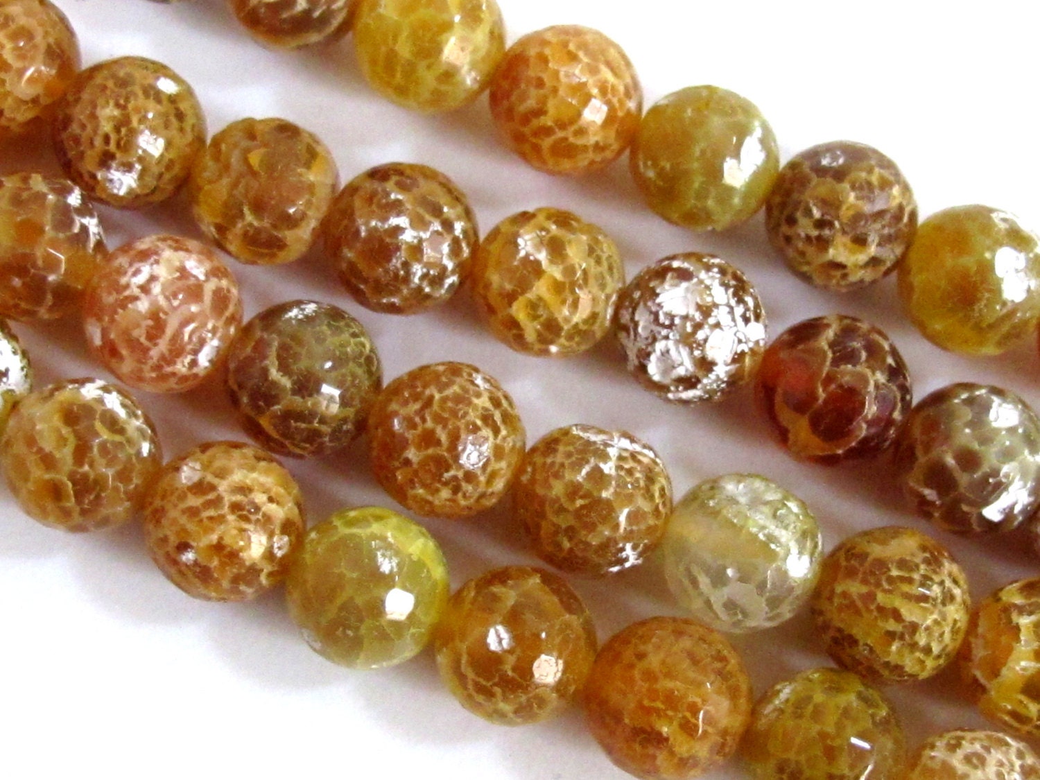 10 beads- Beautiful golden honey amber color frosted dragon veins agate beads 10mm -GM218