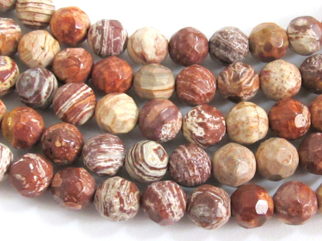 Earthy coffee tone picture Jasper round shape faceted gemstone beads 8 mm - 10 beads - GM220
