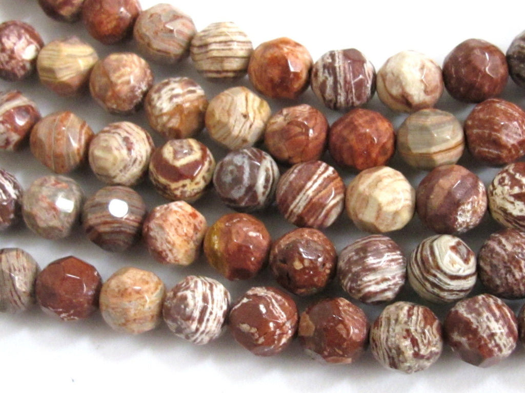 Earthy coffee tone picture Jasper round shape faceted gemstone beads 8 mm - 10 beads - GM220