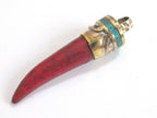 Tibetan Red Chili Tooth Horn Shape Pendant with Turquoise Inlay| Himalayan Tribal Boho Jewelry | Ethnic Statement Pendant PM123
