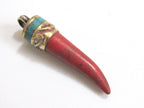 Tibetan Red Chili Tooth Horn Shape Pendant with Turquoise Inlay| Himalayan Tribal Boho Jewelry | Ethnic Statement Pendant PM123