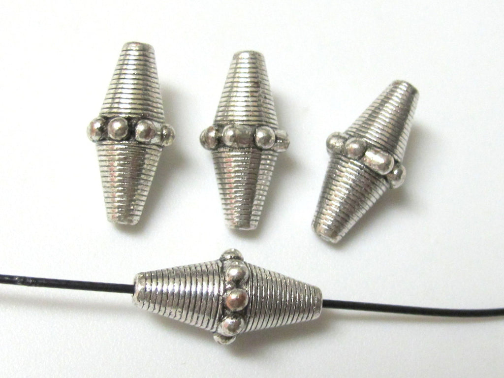 Tibetan Silver tone bicone metal beads - 4 beads - BD388