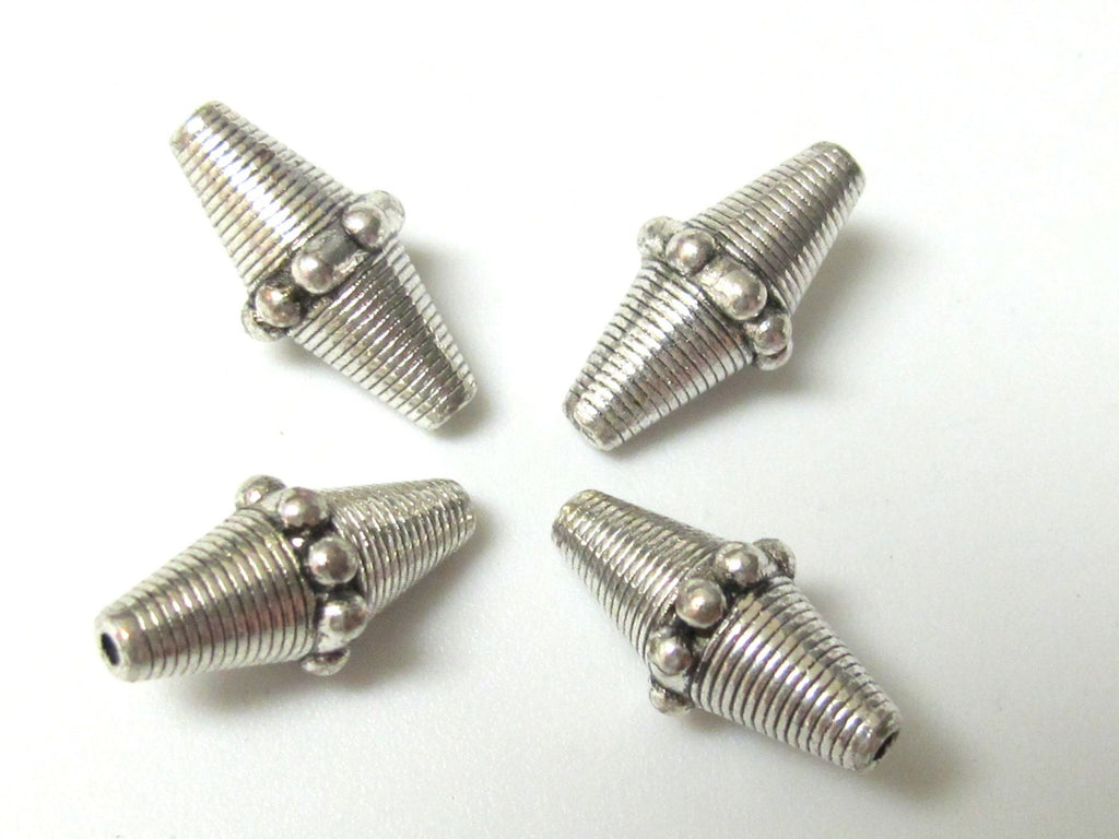 Tibetan Silver tone bicone metal beads - 4 beads - BD388