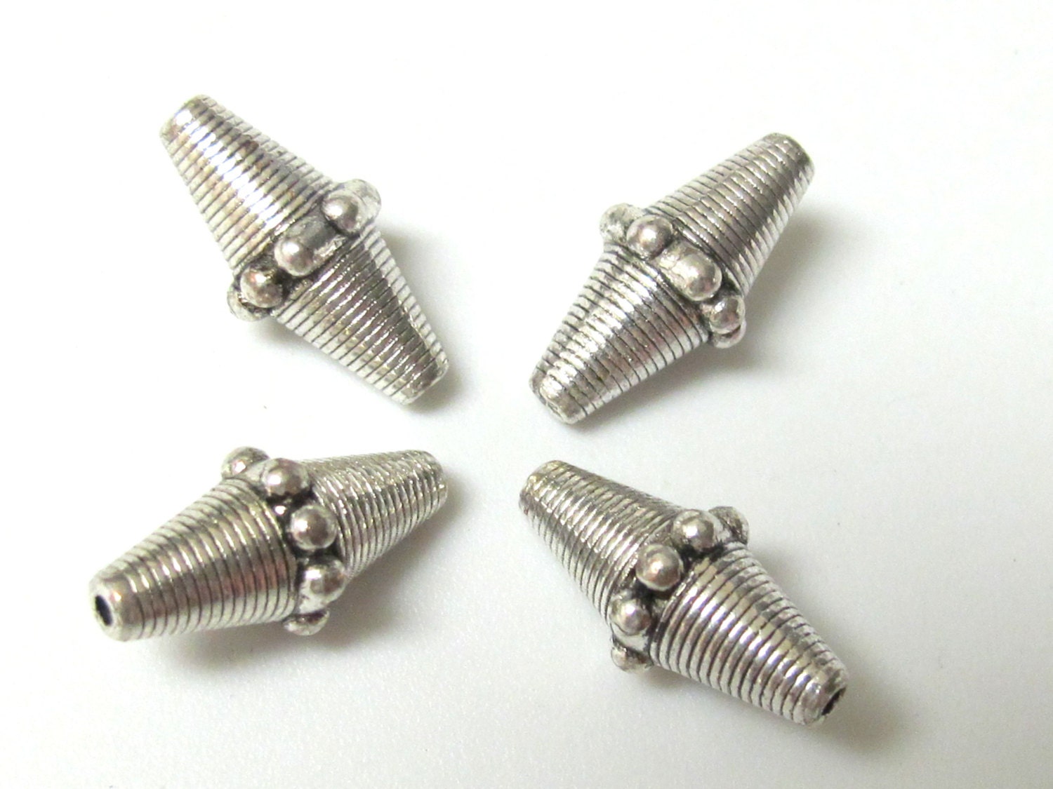 Tibetan Silver tone bicone metal beads - 4 beads - BD388