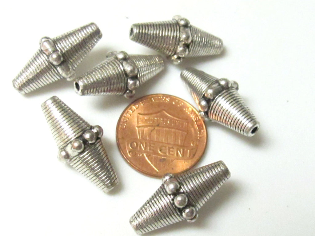 Tibetan Silver tone bicone metal beads - 4 beads - BD388
