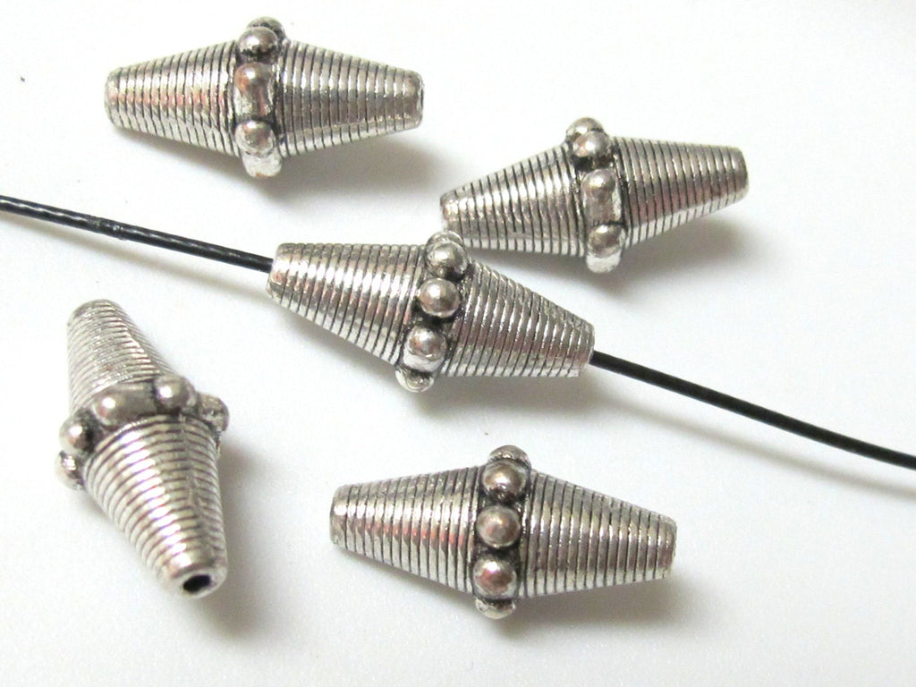 Tibetan Silver tone bicone metal beads - 4 beads - BD388