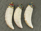 Tibetan cowrie shell shape tribal pendant with turquoise coral lapis inlay - 1 pendant - SP013