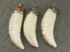 Tibetan cowrie shell shape tribal pendant with turquoise coral lapis inlay - 1 pendant - SP013
