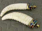 Tibetan cowrie shell shape tribal pendant with turquoise coral lapis inlay - 1 pendant - SP013