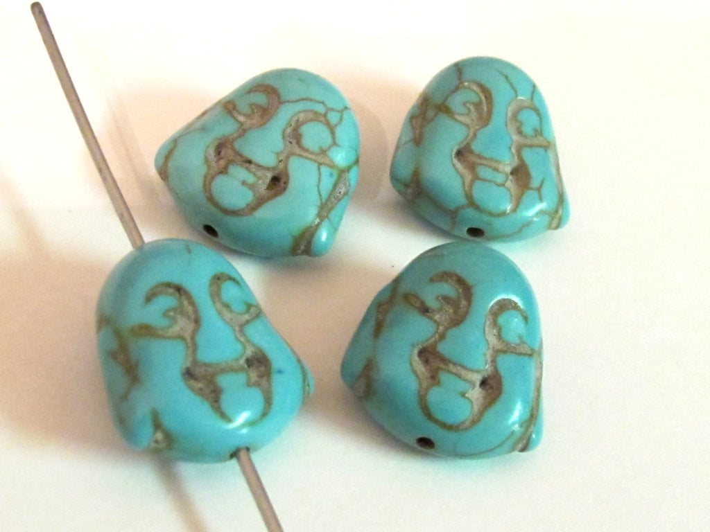 Turquoise howlite happy Buddha face focal pendant beads - 4 beads - BD401