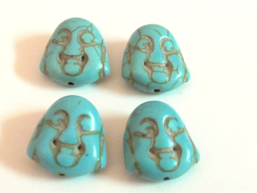 Turquoise howlite happy Buddha face focal pendant beads 20 mm size - 10 beads - BD401