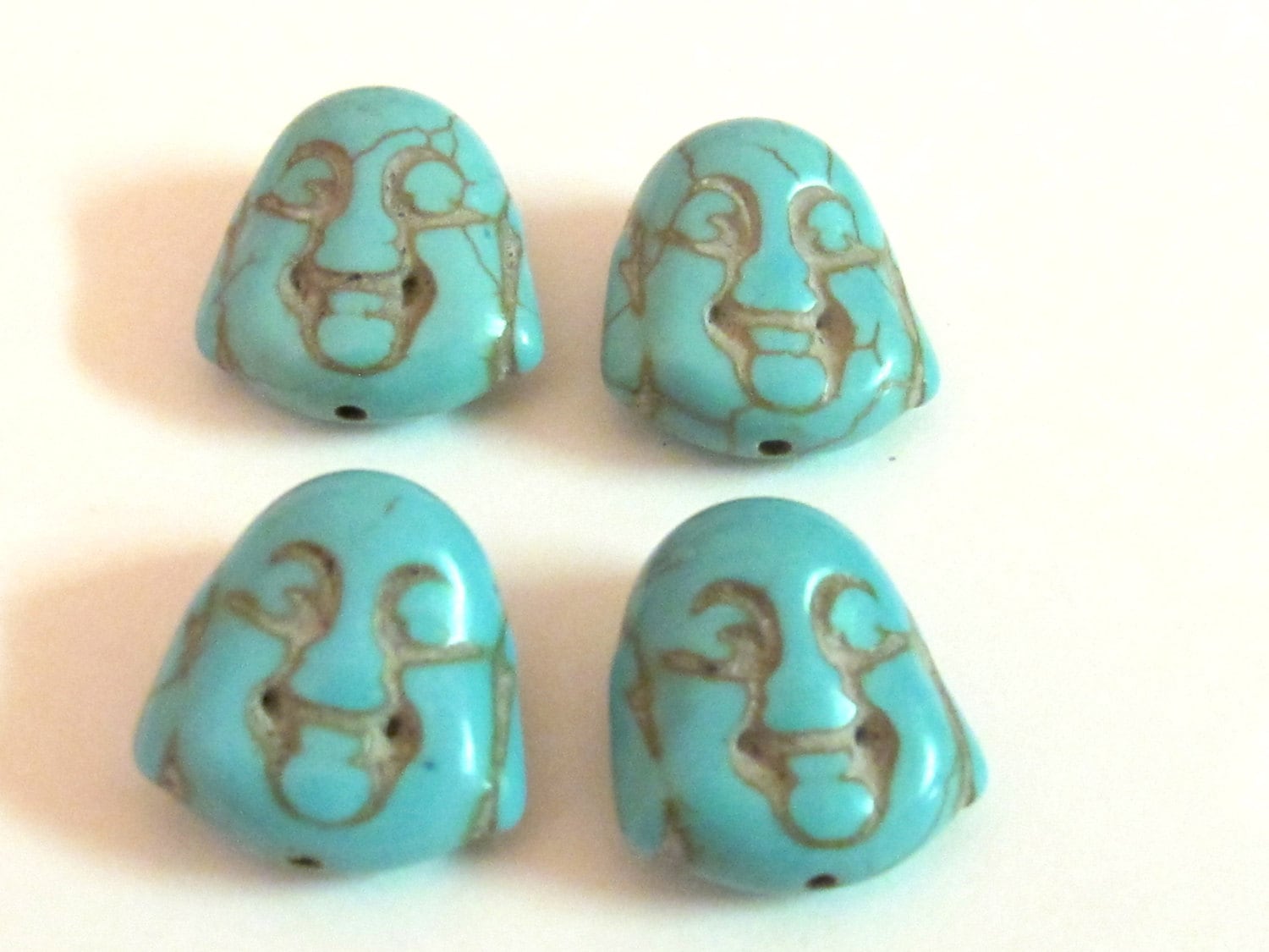 Turquoise howlite happy Buddha face focal pendant beads 20 mm size - 10 beads - BD401