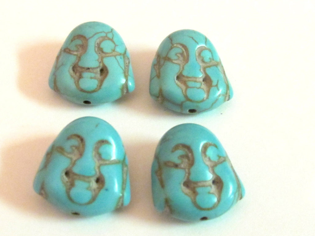 Turquoise howlite happy Buddha face focal pendant beads - 4 beads - BD401