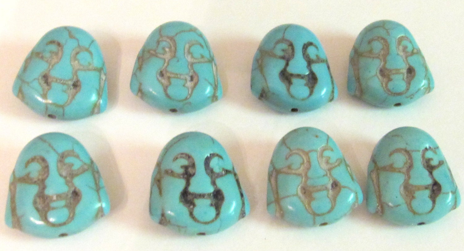 Turquoise howlite happy Buddha face focal pendant beads 20 mm size - 10 beads - BD401