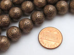 4 beads -Copper tone metal beads 12 mm -- BD405