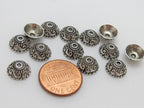 Tibetan floral design silver color bead cap 10 mm size - 10 pieces - BD406