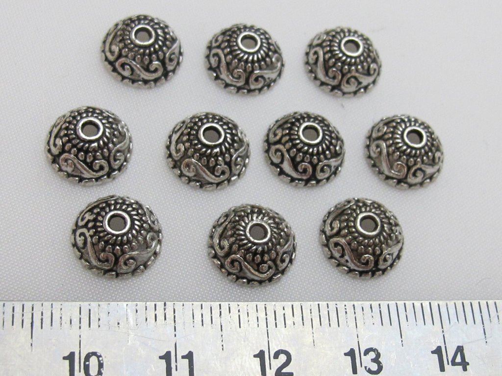 Tibetan floral design silver color bead cap 10 mm size - 10 pieces - BD406