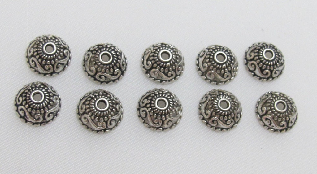 Tibetan floral design silver color bead cap 10 mm size - 10 pieces - BD406