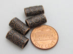 8 Beads-Copper tone sun floral design large hole convex cylinder shape metal beads - BD410