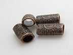 8 Beads-Copper tone sun floral design large hole convex cylinder shape metal beads - BD410