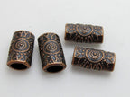 8 Beads-Copper tone sun floral design large hole convex cylinder shape metal beads - BD410