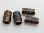 8 Beads-Copper tone sun floral design large hole convex cylinder shape metal beads - BD410