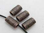 8 Beads-Copper tone sun floral design large hole convex cylinder shape metal beads - BD410