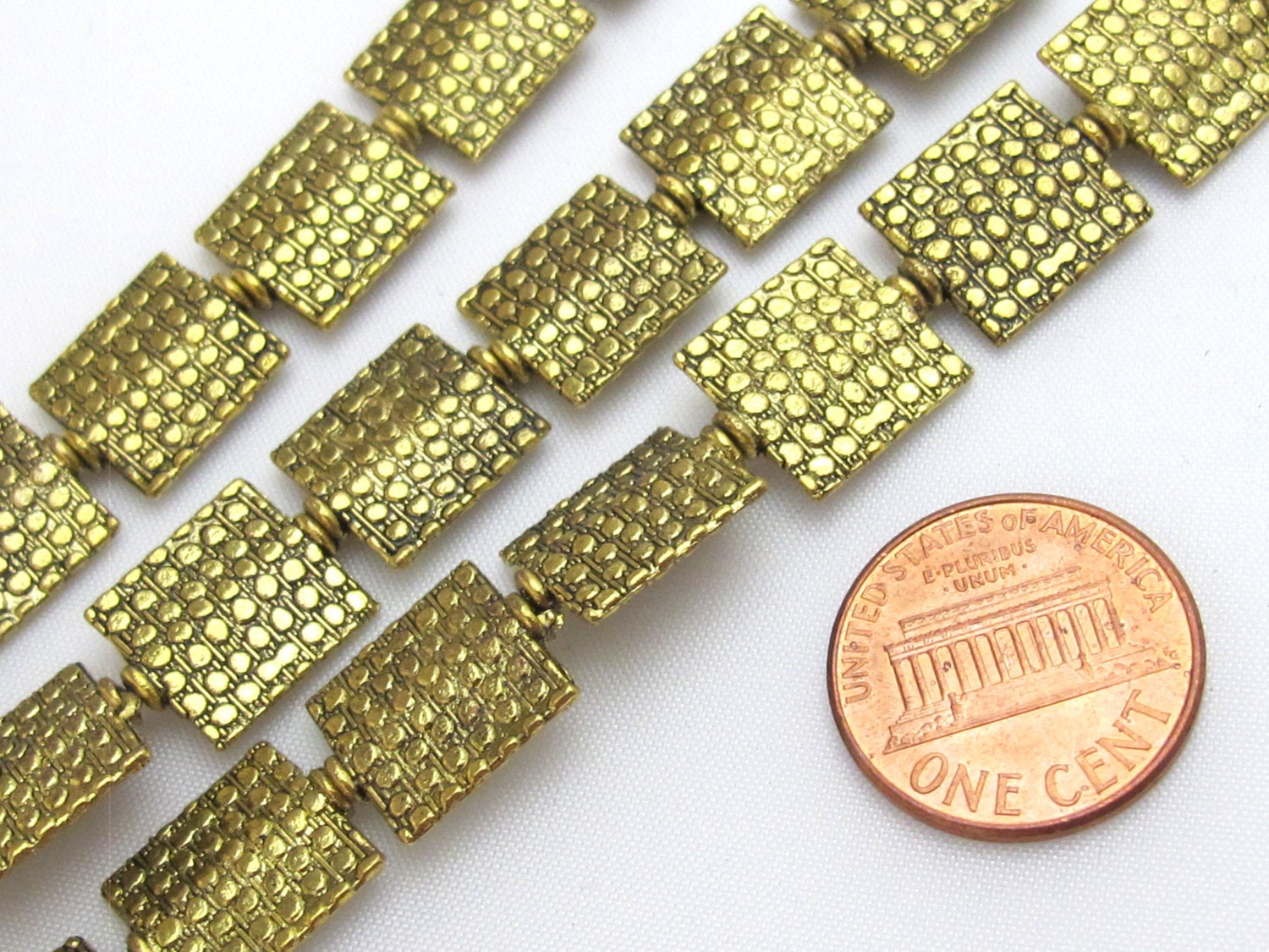 6 beads - Golden tone brass oblong square shape animal print design beads - BD188