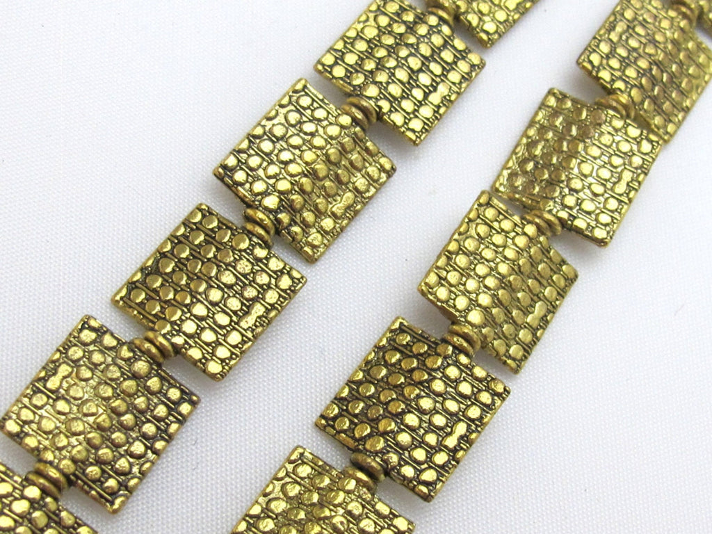 6 beads - Golden tone brass oblong square shape animal print design beads - BD188
