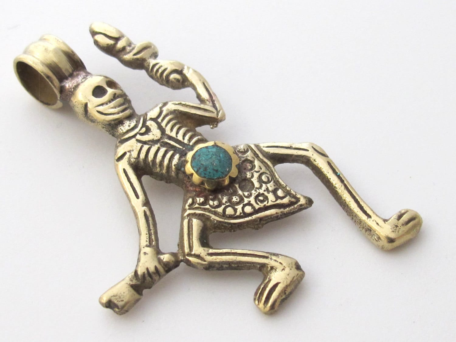 Tibetan antiqued silver finish Skeleton Pendant | Turquoise Inlay Gothic Tribal Charm | Nepal Pendant PM139